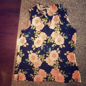 Floral tank top-navy blue with flowers